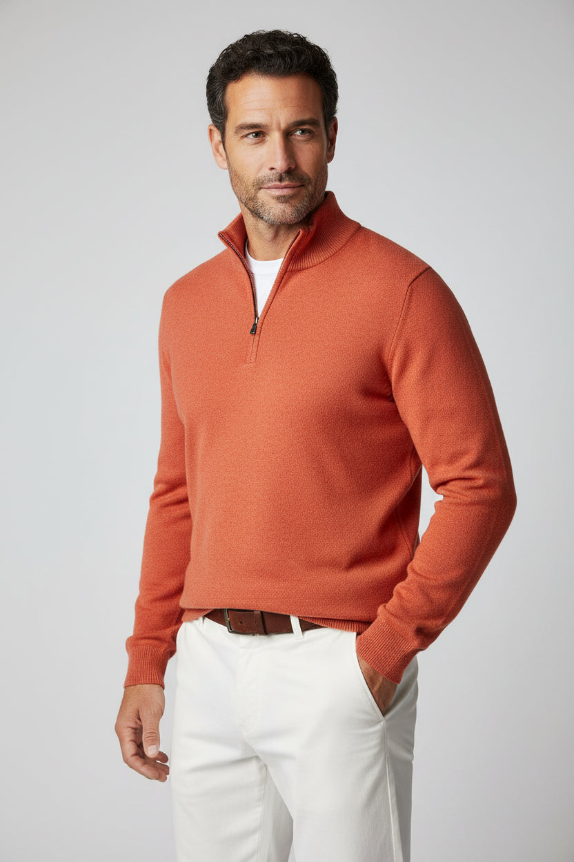 Men’s Quarter Zip Sweater Pullover Casual Long Sleeve Stand Collar Top