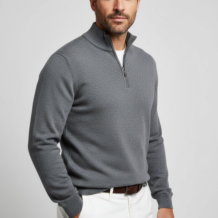 Men’s Quarter Zip Sweater Pullover Casual Long Sleeve Stand Collar Top