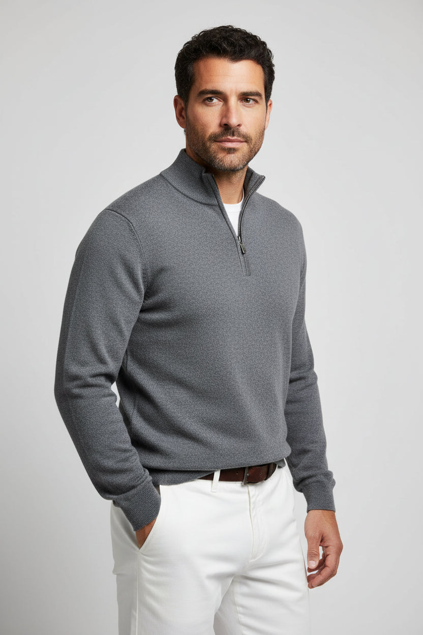 Men’s Quarter Zip Sweater Pullover Casual Long Sleeve Stand Collar Top