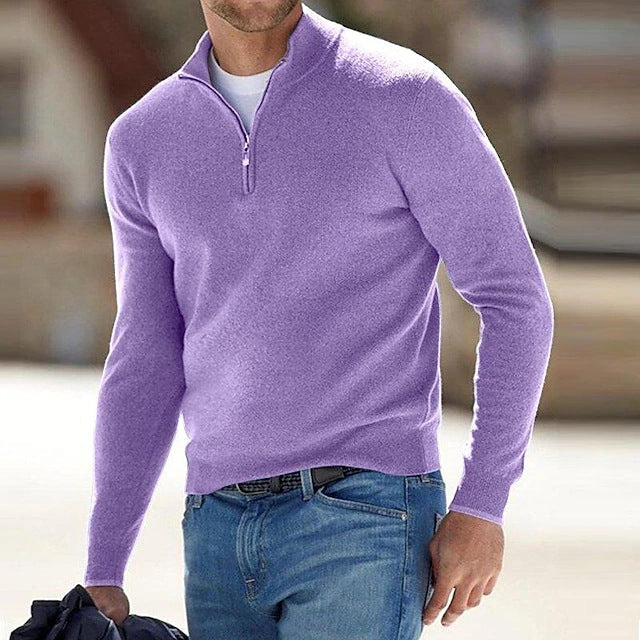 Men’s Quarter Zip Sweater Pullover Casual Long Sleeve Stand Collar Top