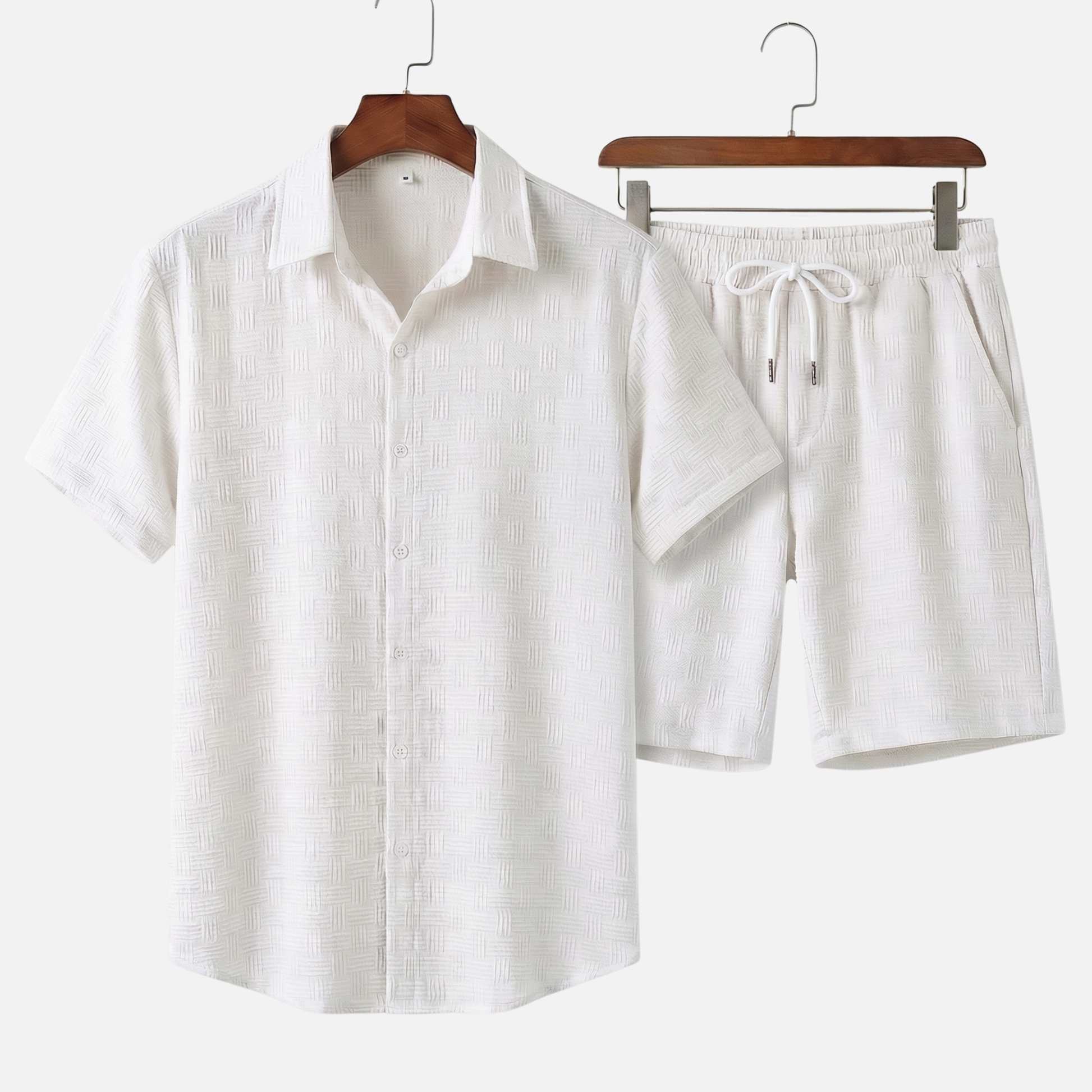 Relaxed Fit Shirt and Shorts Set with Button Closure for Men