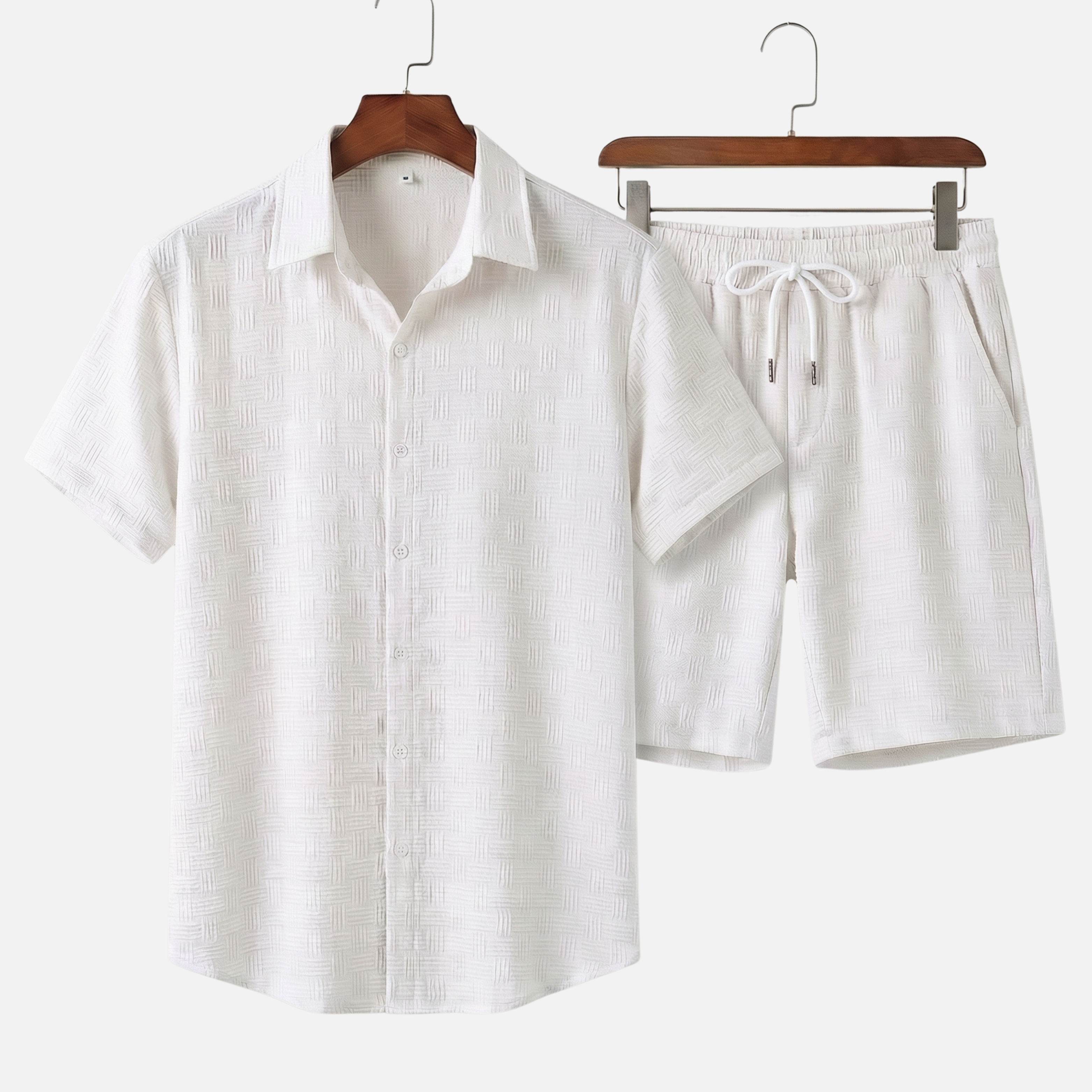 Relaxed Fit Shirt and Shorts Set with Button Closure for Men