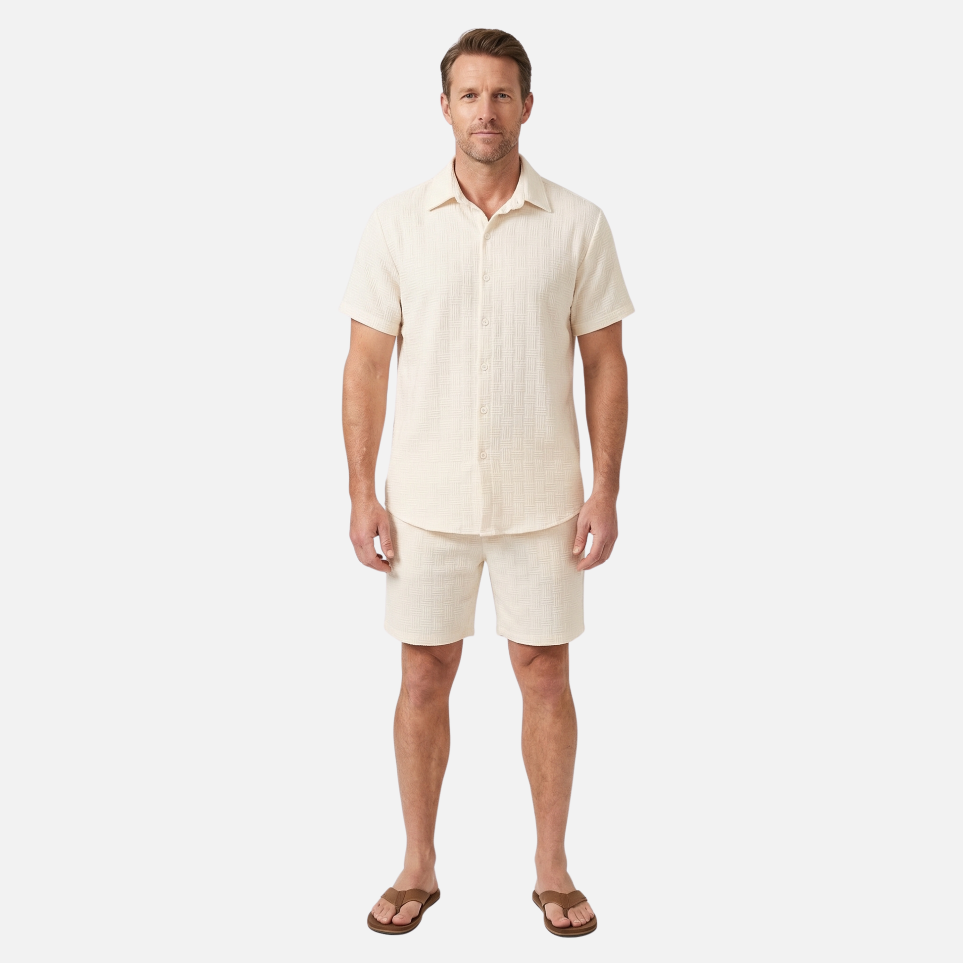 Relaxed Fit Shirt and Shorts Set with Button Closure for Men