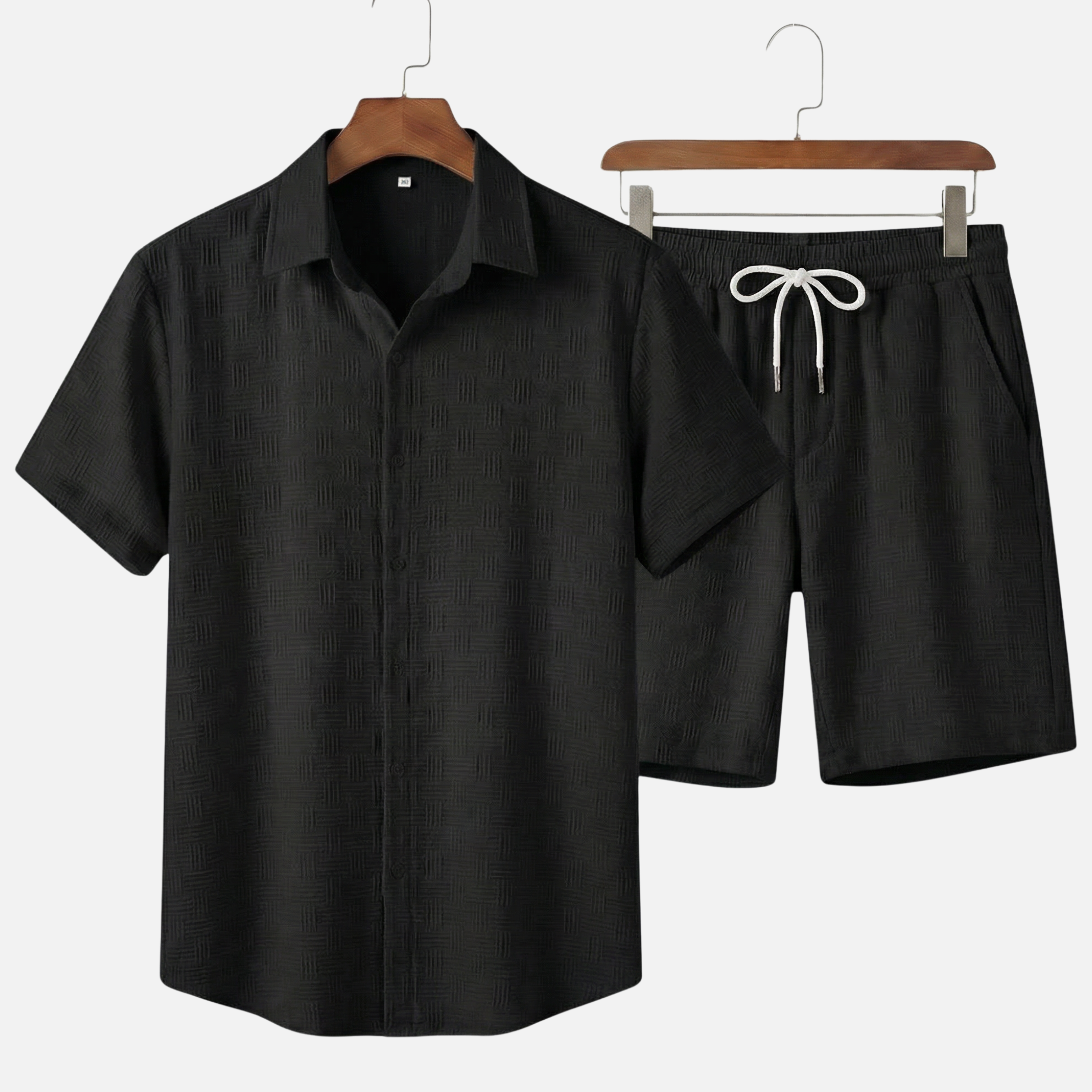 Relaxed Fit Shirt and Shorts Set with Button Closure for Men