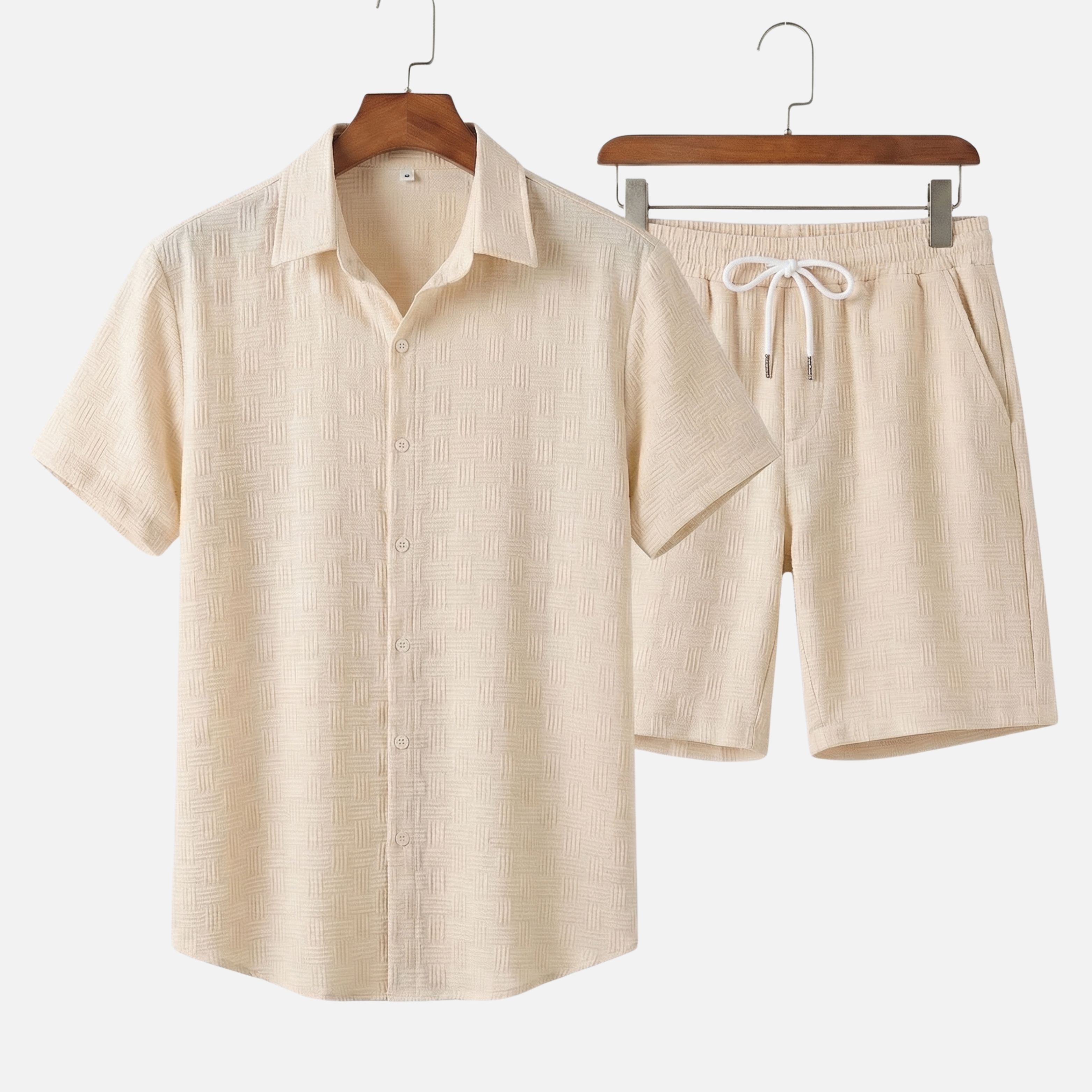 Relaxed Fit Shirt and Shorts Set with Button Closure for Men