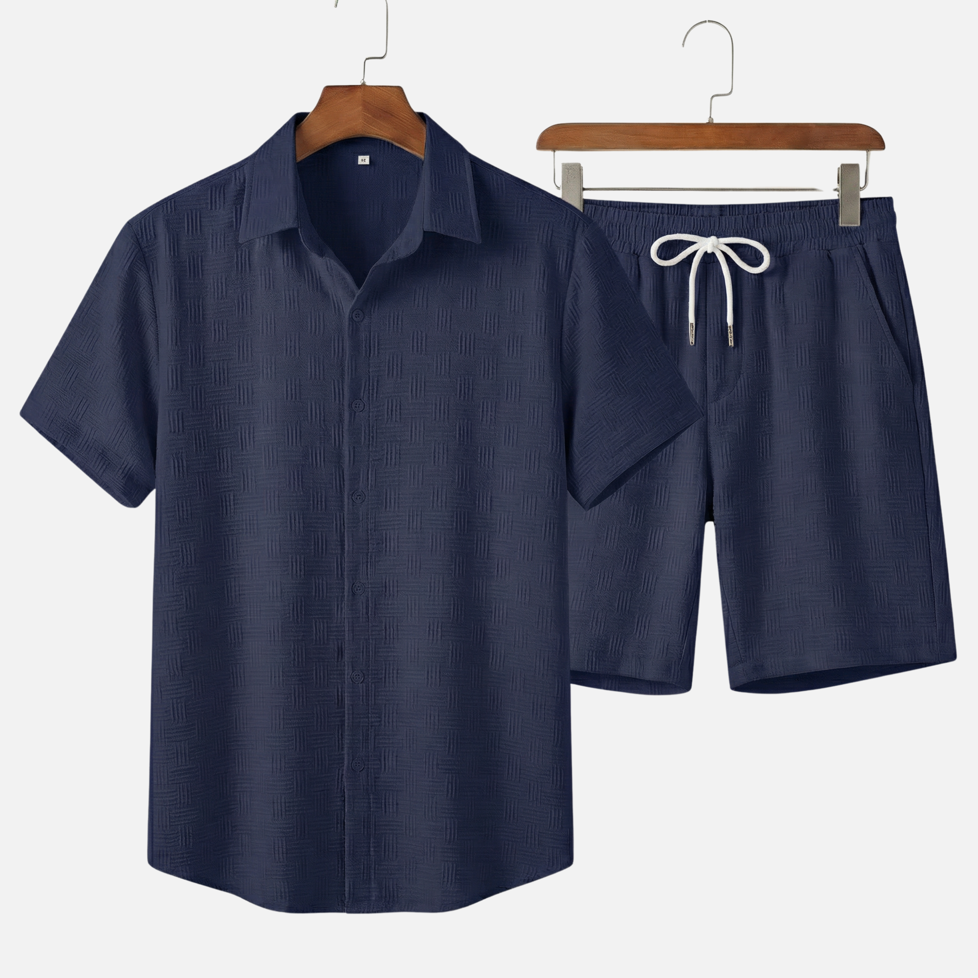 Relaxed Fit Shirt and Shorts Set with Button Closure for Men