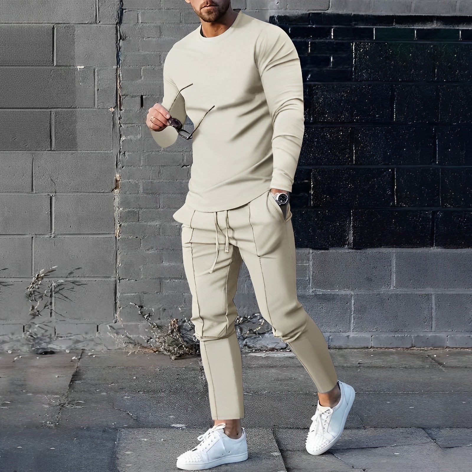 Men’s Casual Tracksuit Set Long Sleeve Crewneck Top and Jogger Pants