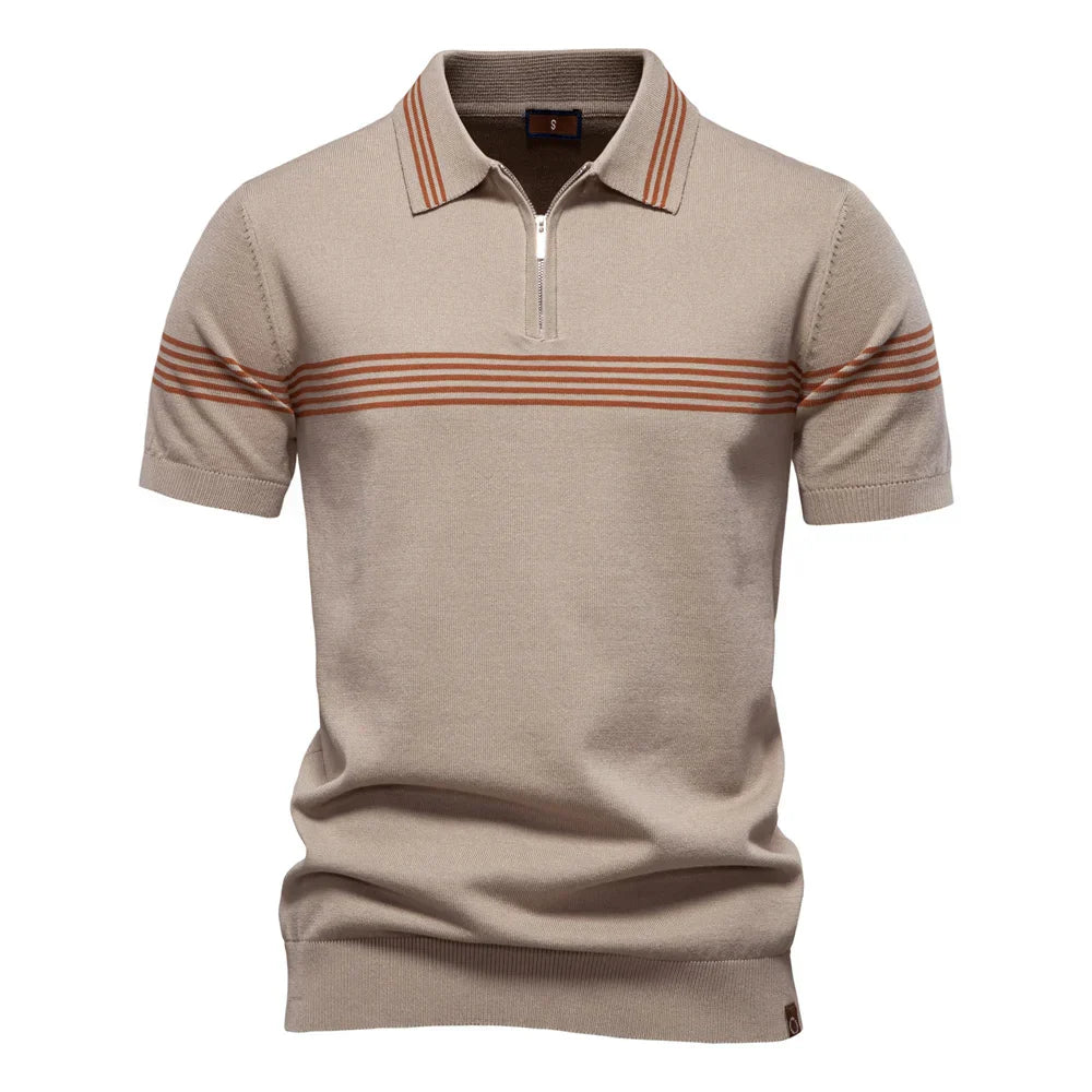 Clarke London Short-Sleeve Zip Polo Shirt Slim Fit With Stripes