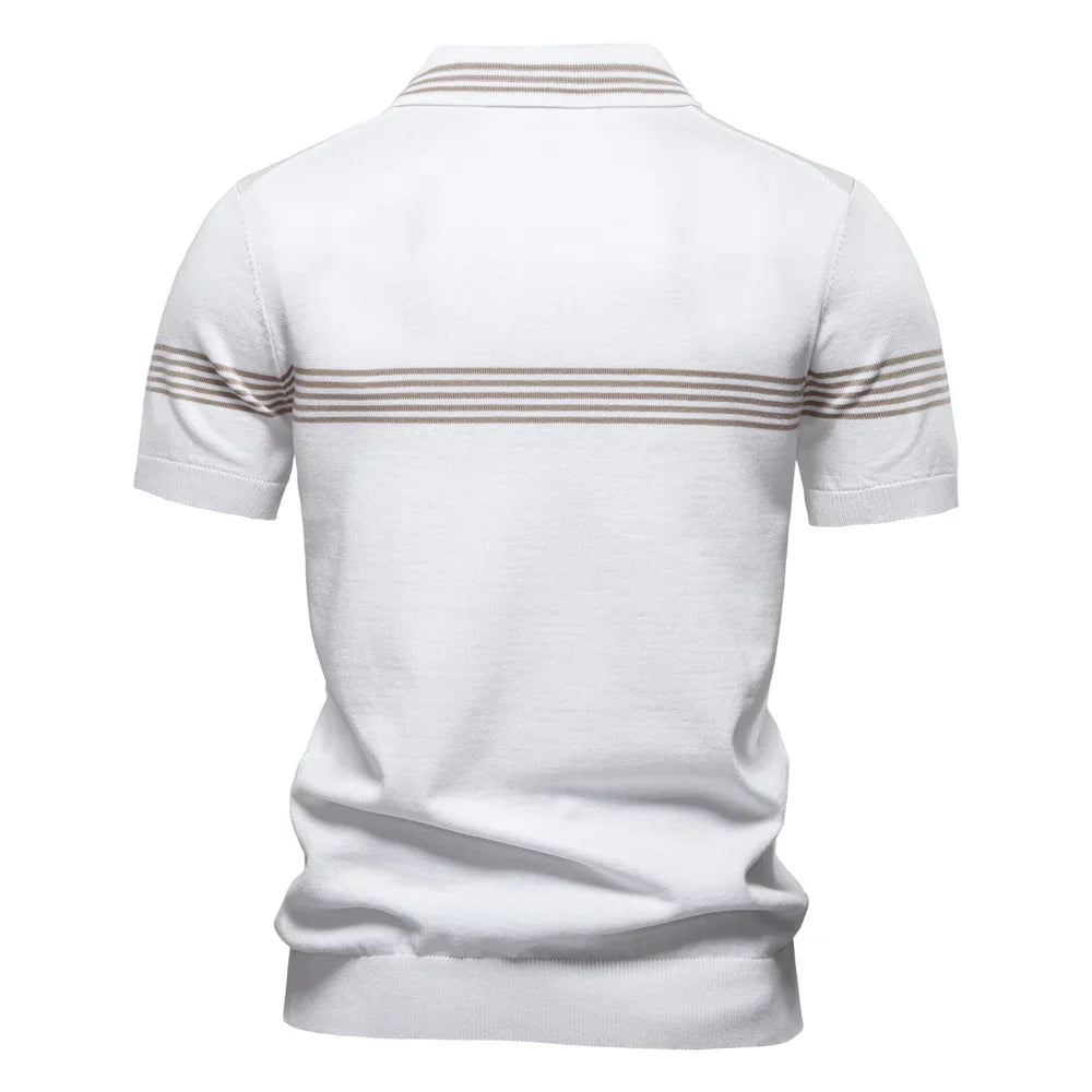 Clarke London Short-Sleeve Zip Polo Shirt Slim Fit With Stripes