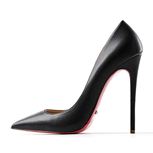 Leather High Heel Red Bottoms Stiletto Pumps Women's 8-12CM