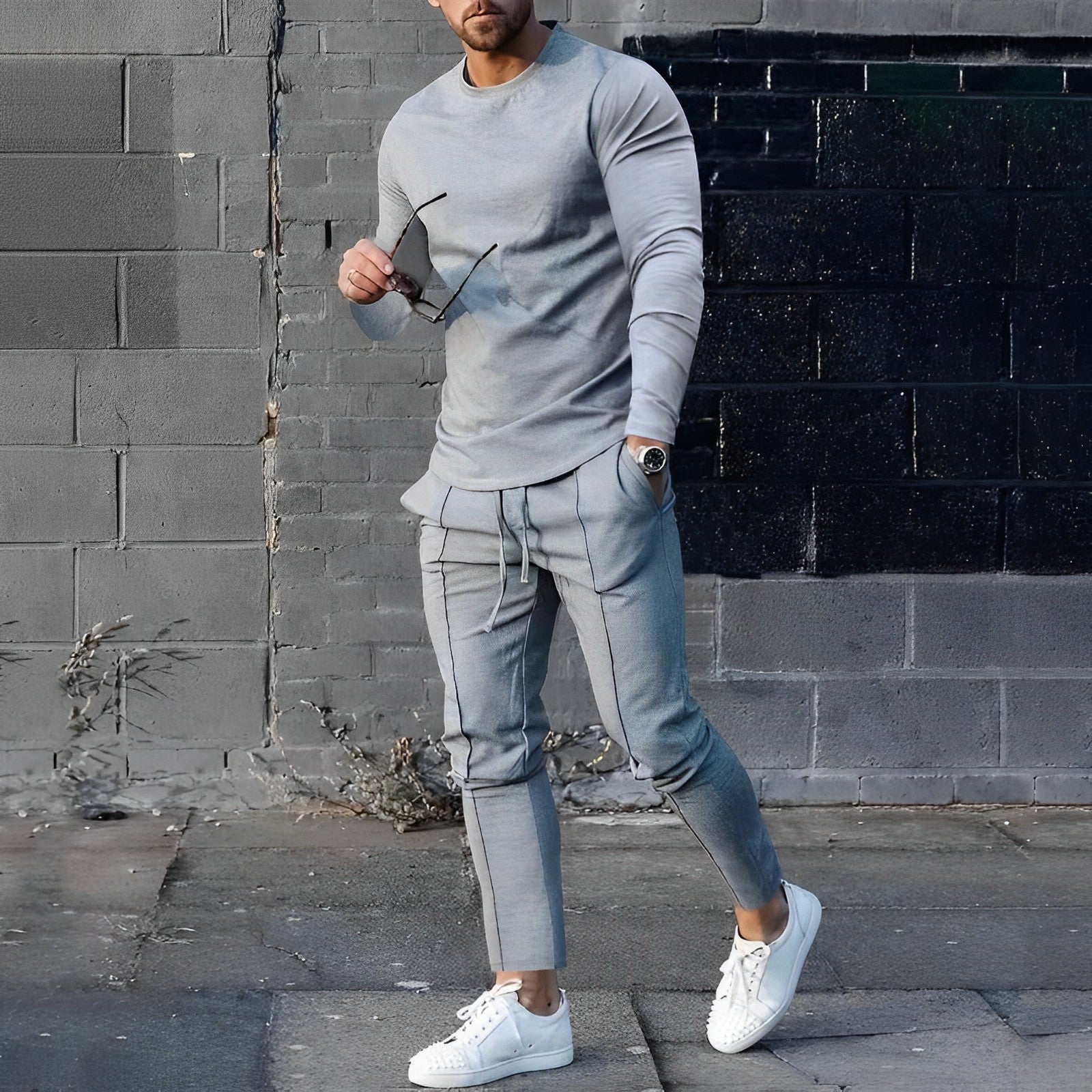 Men’s Casual Tracksuit Set Long Sleeve Crewneck Top and Jogger Pants