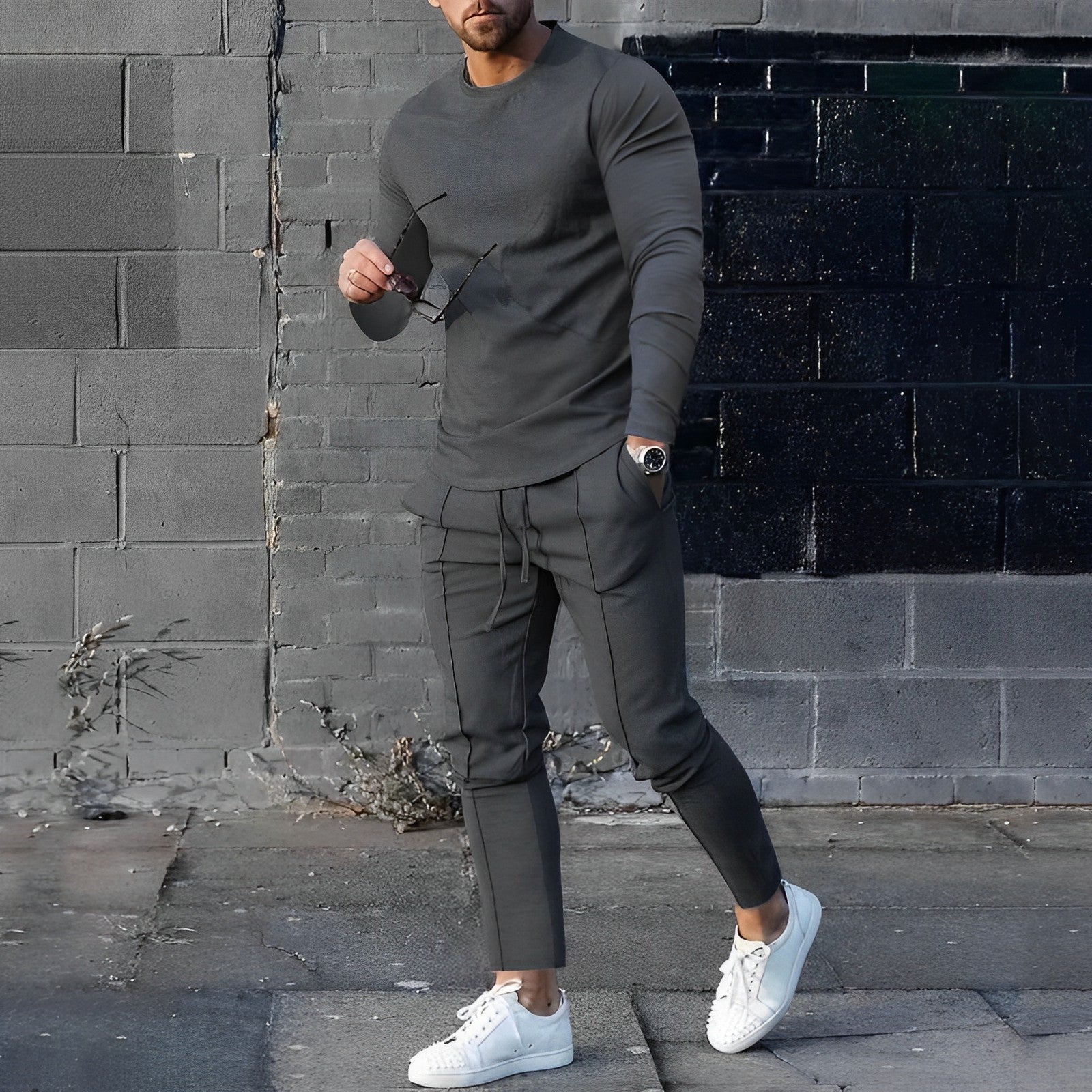 Men’s Casual Tracksuit Set Long Sleeve Crewneck Top and Jogger Pants