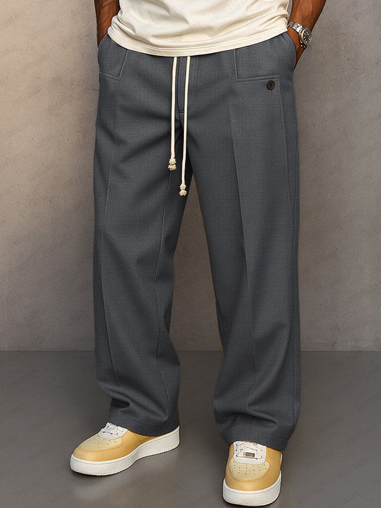 Men’s Drawstring Trousers Relaxed Fit Casual Straight Leg Pants