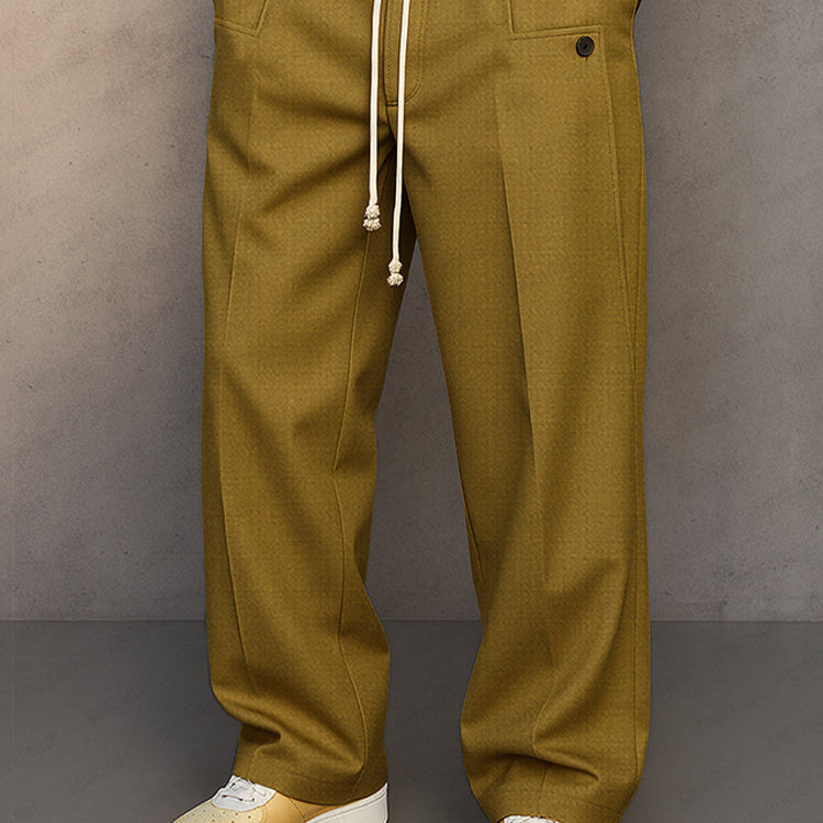 Men’s Drawstring Trousers Relaxed Fit Casual Straight Leg Pants
