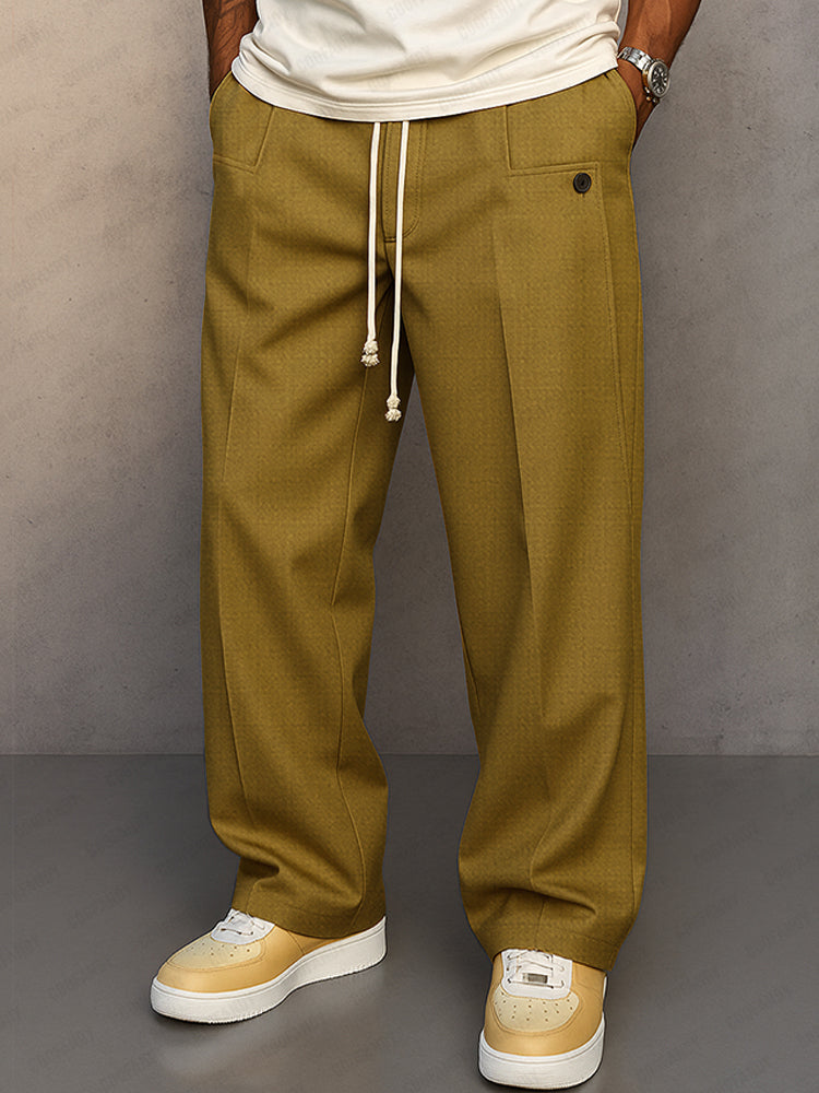 Men’s Drawstring Trousers Relaxed Fit Casual Straight Leg Pants