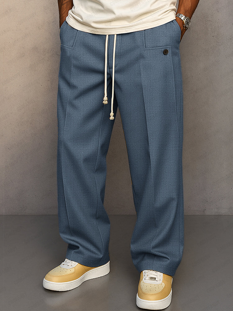 Men’s Drawstring Trousers Relaxed Fit Casual Straight Leg Pants