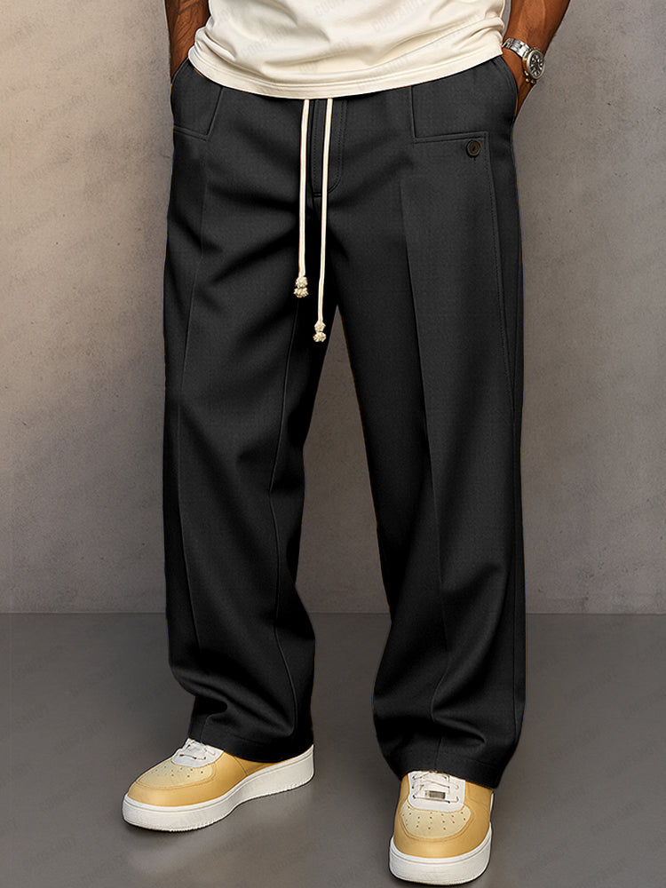 Men’s Drawstring Trousers Relaxed Fit Casual Straight Leg Pants