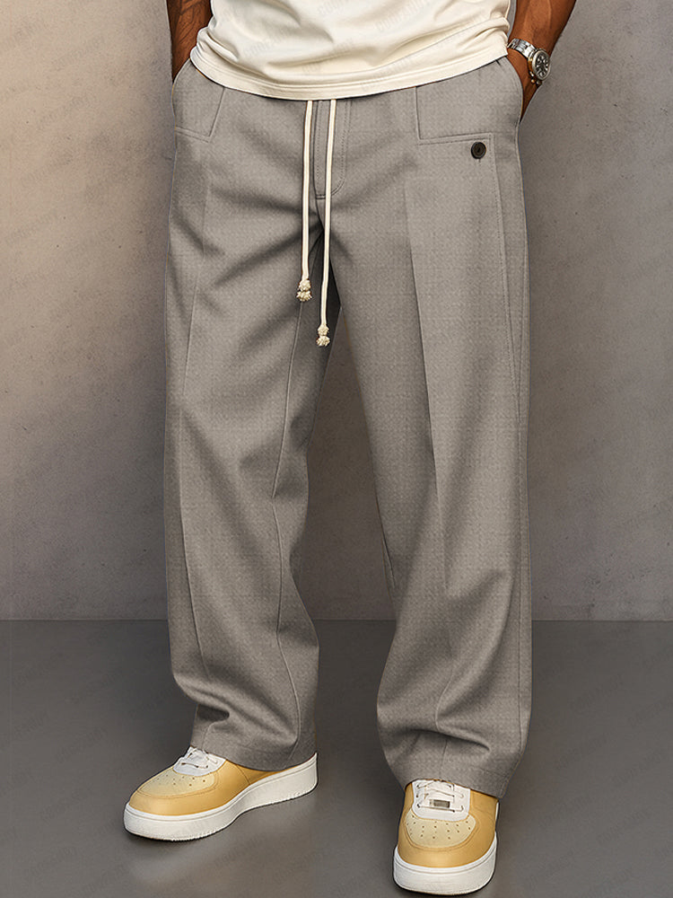 Men’s Drawstring Trousers Relaxed Fit Casual Straight Leg Pants