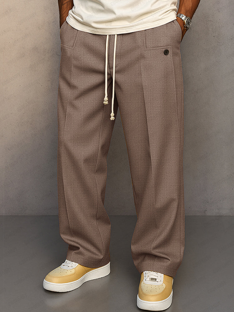 Men’s Drawstring Trousers Relaxed Fit Casual Straight Leg Pants