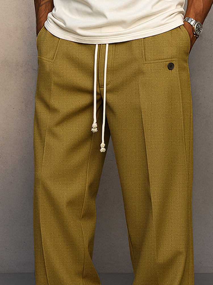 Men’s Drawstring Trousers Relaxed Fit Casual Straight Leg Pants