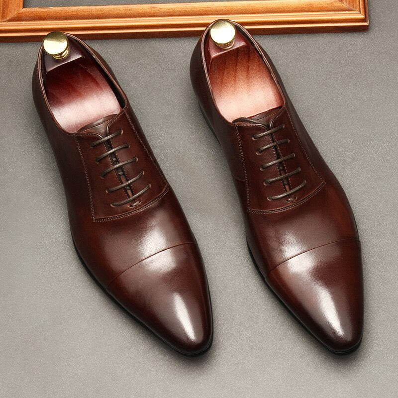 Classic Men Leather Oxfords Dress Shoes – Red Sole, Modern Edge, Timeless Appeal