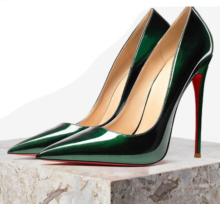 Leather High Heel Red Bottoms Stiletto Pumps Women's 8-12CM