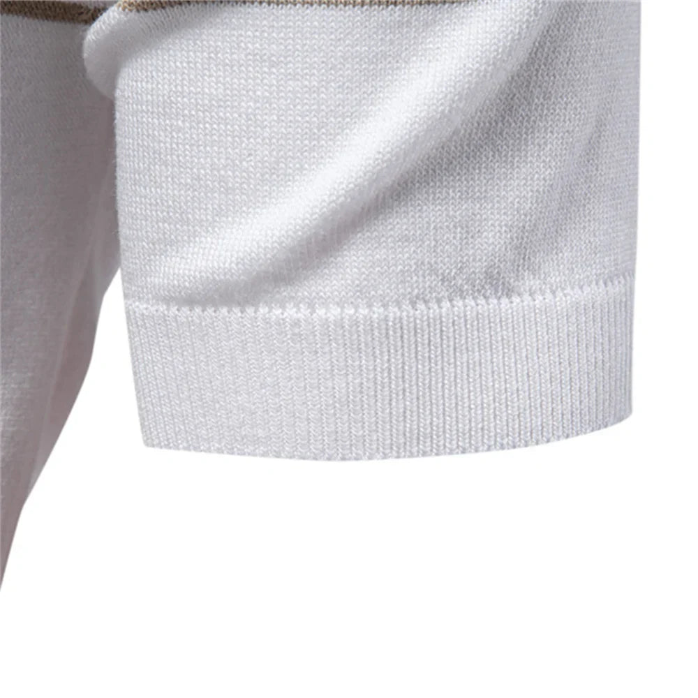 Clarke London Short-Sleeve Zip Polo Shirt Slim Fit With Stripes