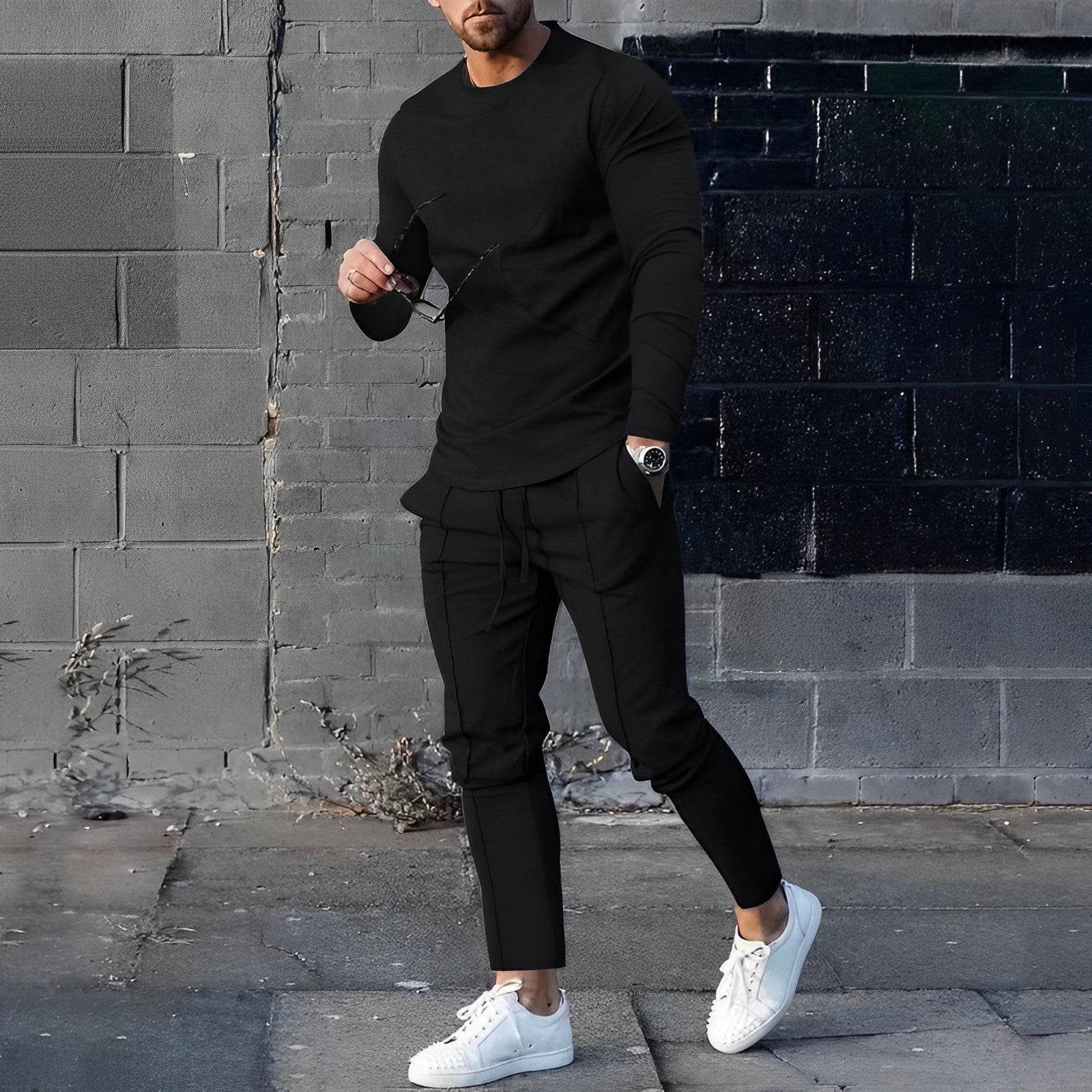 Men’s Casual Tracksuit Set Long Sleeve Crewneck Top and Jogger Pants