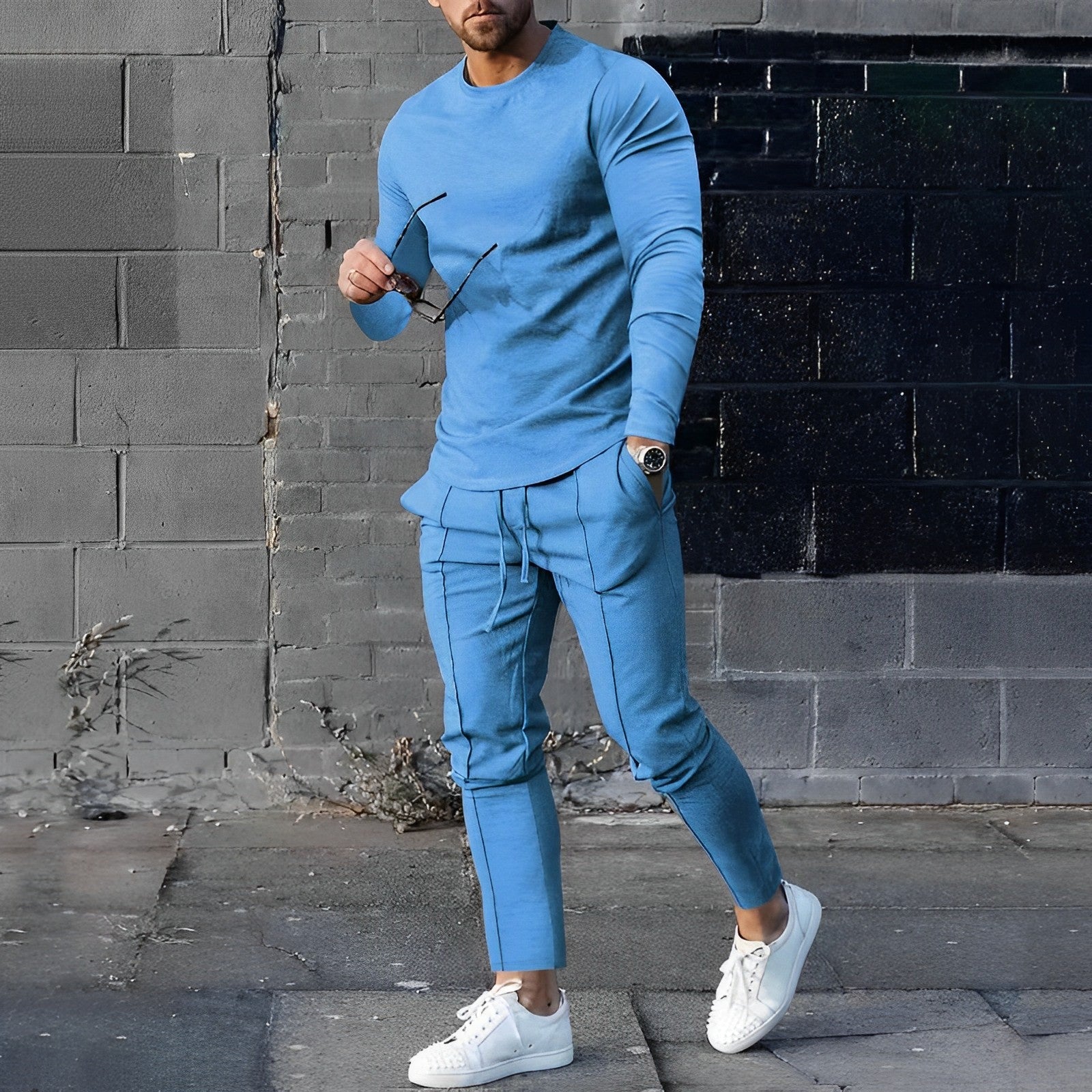 Men’s Casual Tracksuit Set Long Sleeve Crewneck Top and Jogger Pants