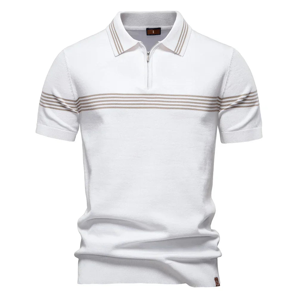 Clarke London Short-Sleeve Zip Polo Shirt Slim Fit With Stripes
