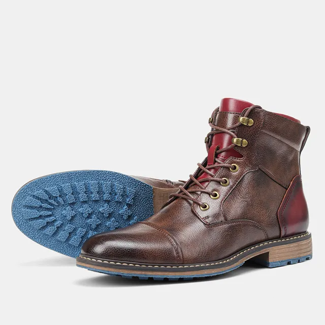 Men’s Leather Ankle Boots - Durable Slip-Resistant Sole - Casual Comfortable Fit - Solorfit