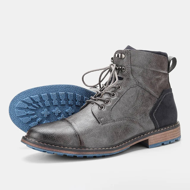 Men’s Leather Ankle Boots - Durable Slip-Resistant Sole - Casual Comfortable Fit - Solorfit
