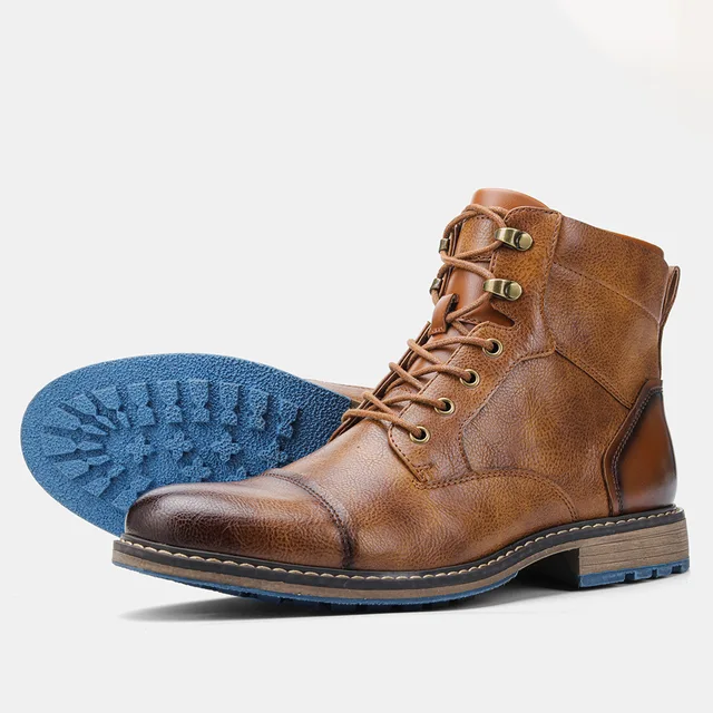 Men’s Leather Ankle Boots - Durable Slip-Resistant Sole - Casual Comfortable Fit - Solorfit