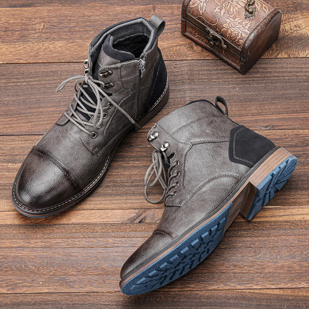 Men’s Leather Ankle Boots - Durable Slip-Resistant Sole - Casual Comfortable Fit - Solorfit