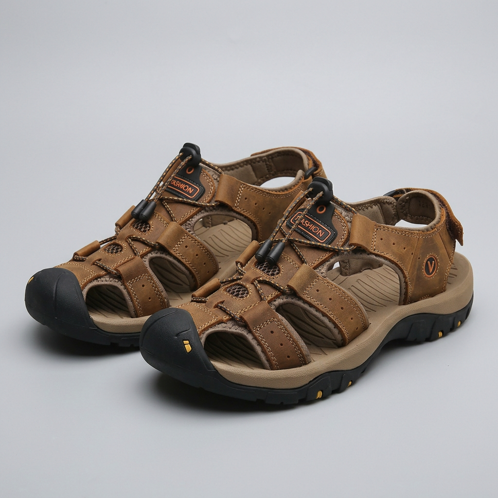 Men's Orthopedic Closed-Toe Sport Sandals with Adjustable Bungee Lacing