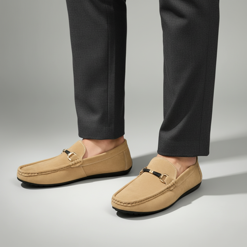 Bellano Men Rubber Sole Suede Buckle Loafers