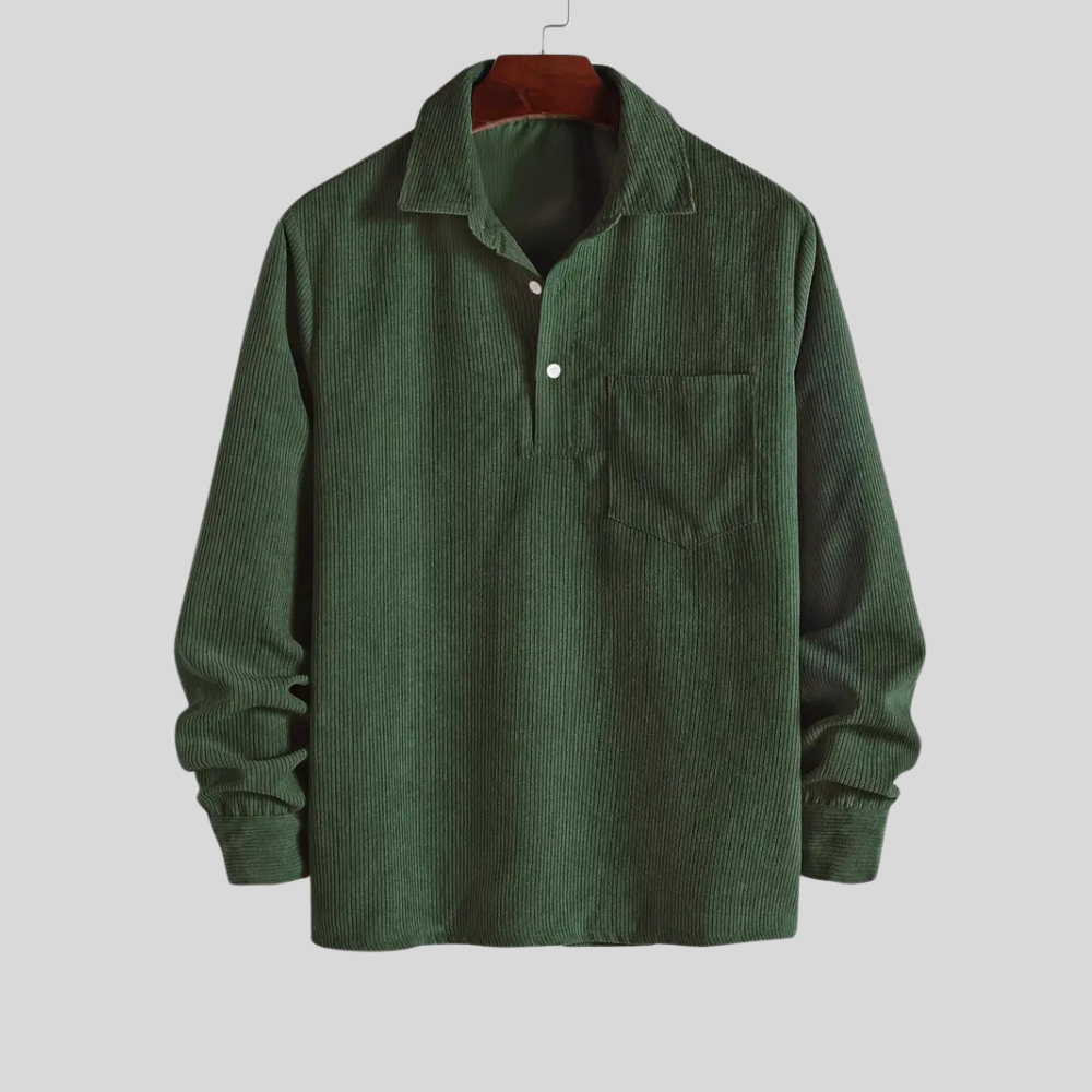 Men’s Long Sleeve Polo Shirt Casual Collared Button Front Pocket Top