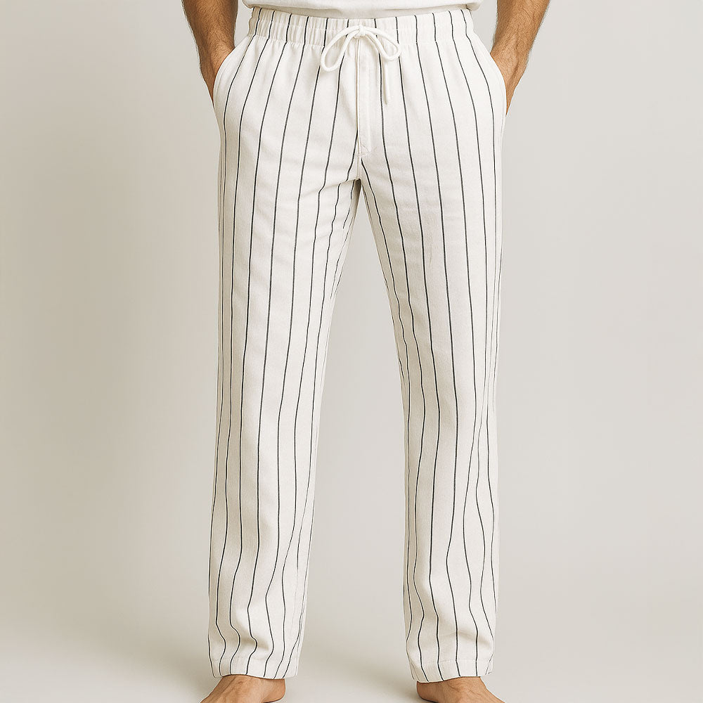 Stripes Linen Men Lightweight Breathable Pants