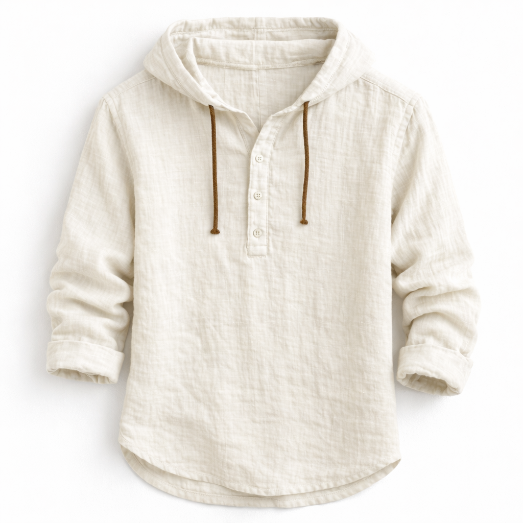 Men’s Hooded Henley Shirt Casual Long Sleeve Pullover Top