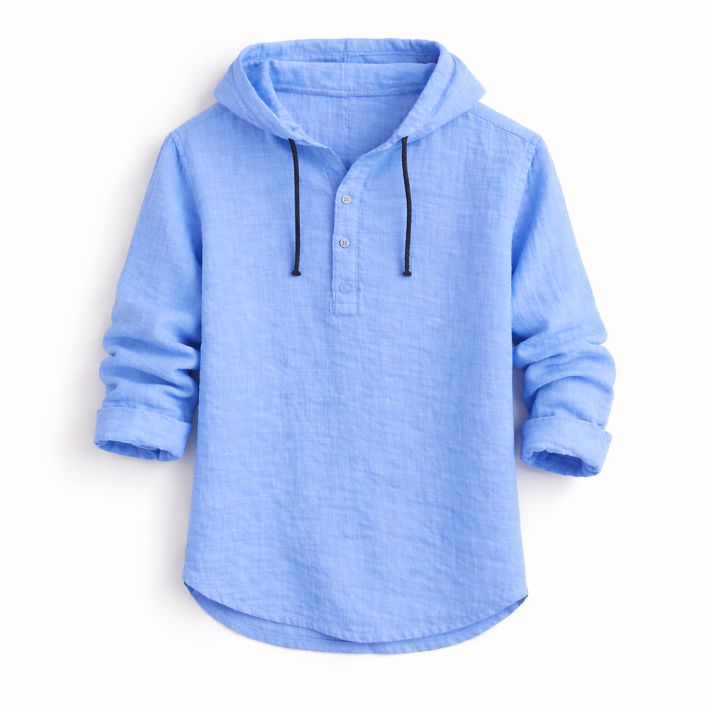 Men’s Hooded Henley Shirt Casual Long Sleeve Pullover Top