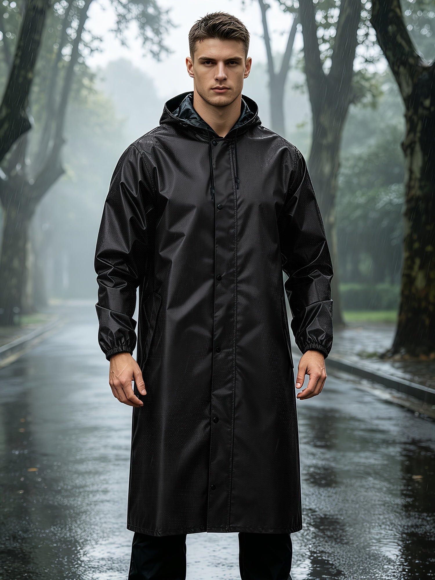 Men's Waterproof Mid-Length Hooded Coat Lightweight Packable