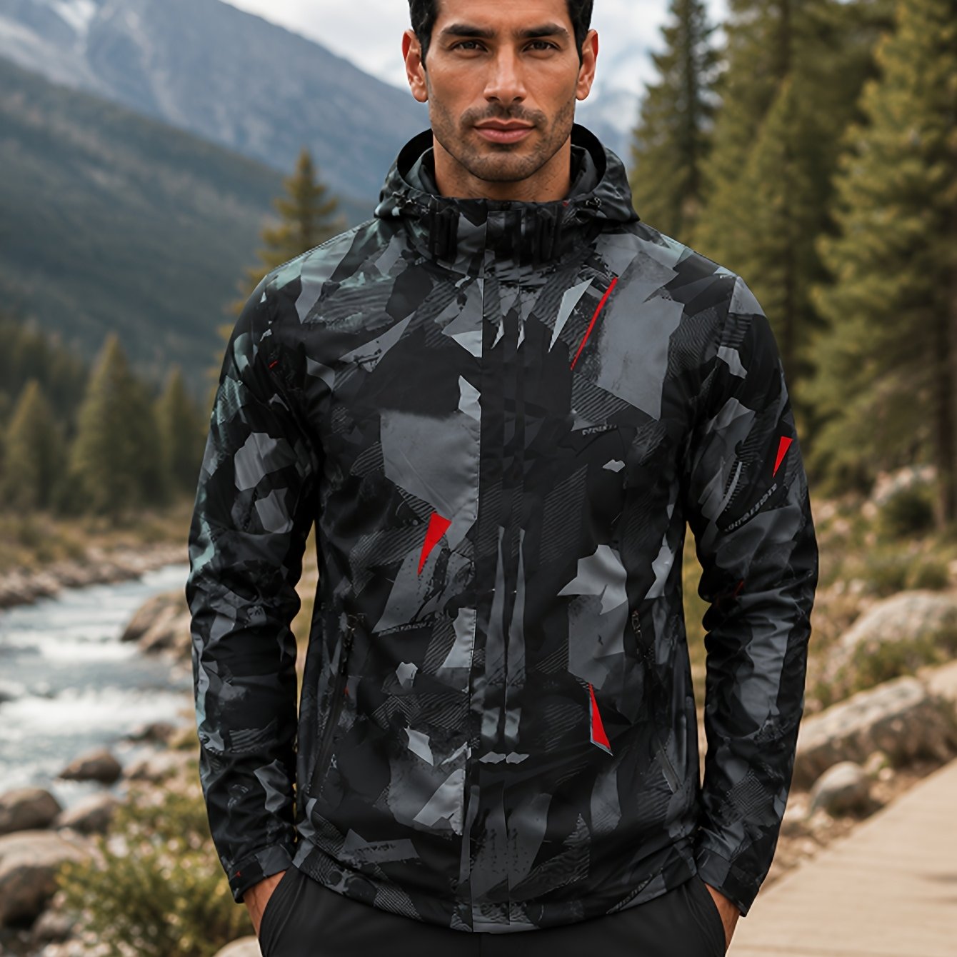 Men's Autumn Windproof Camouflage Hooded Jacket with Breathable Lining