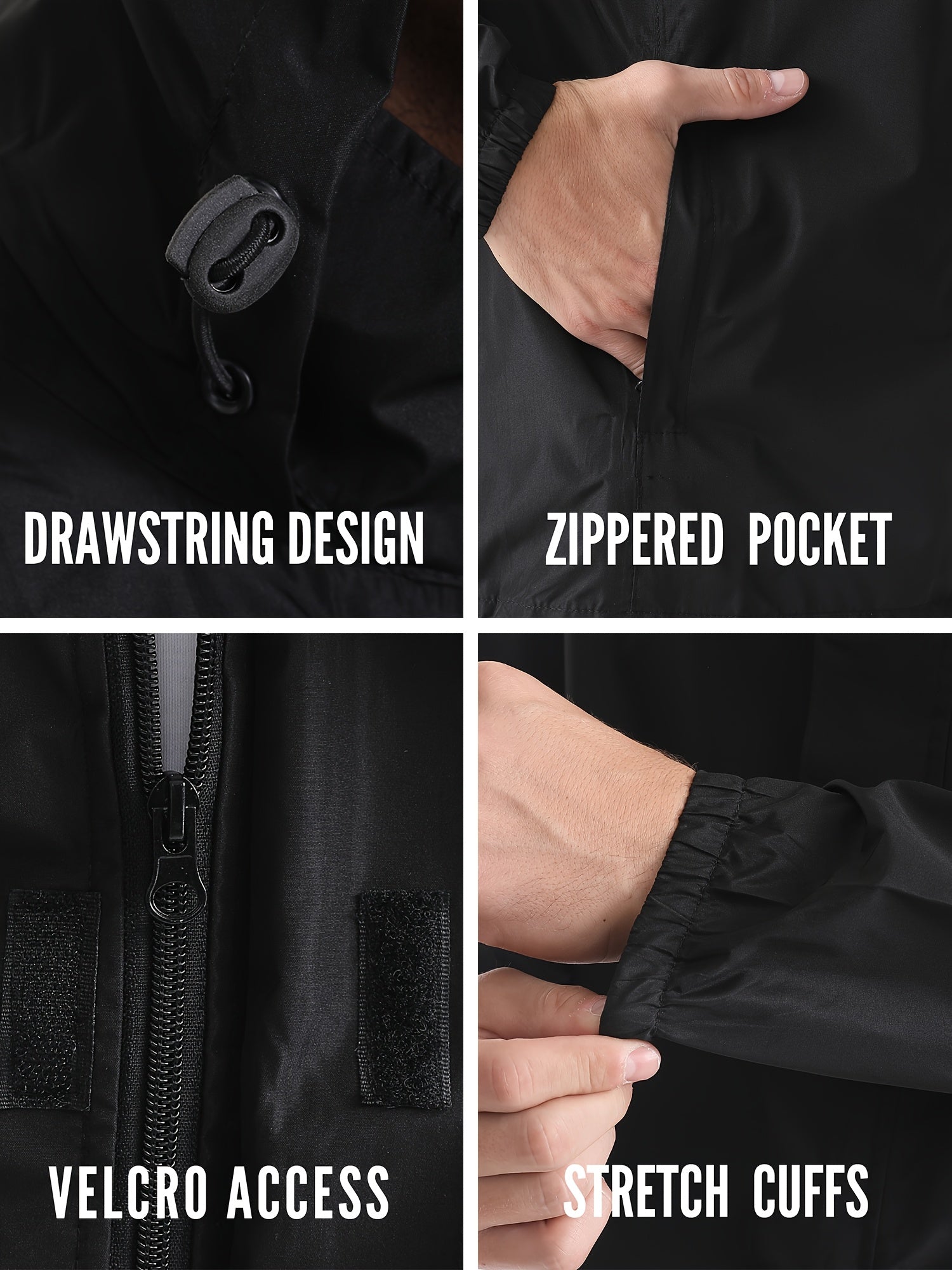 Men's Waterproof Rain Suit 2 Piece Set with Hooded Jacket and Trousers