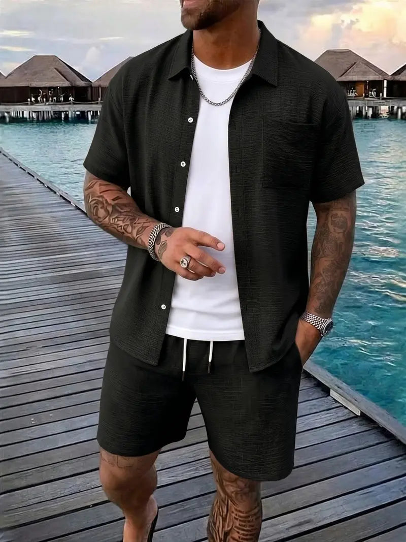 Men's Casual 2 Piece Matching Set with Shirt and Shorts