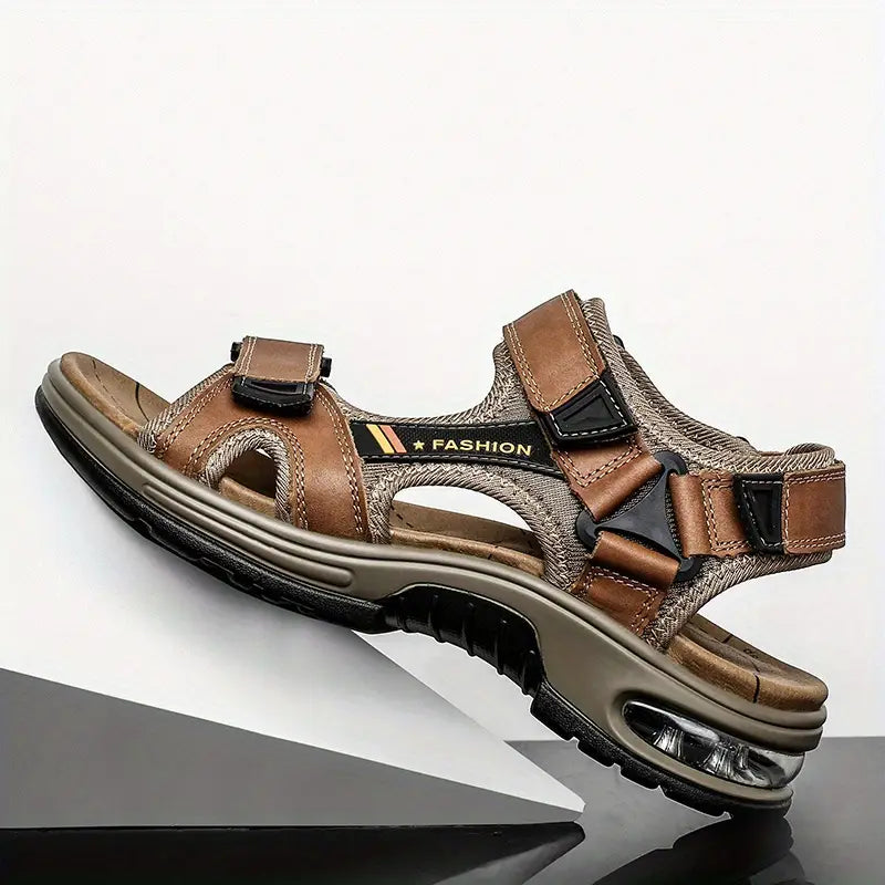 Solorfit | Men's Leather Orthopedic Open-Toe Sport Sandals – Adjustable Straps & Air Cushion Sole - Solorfit