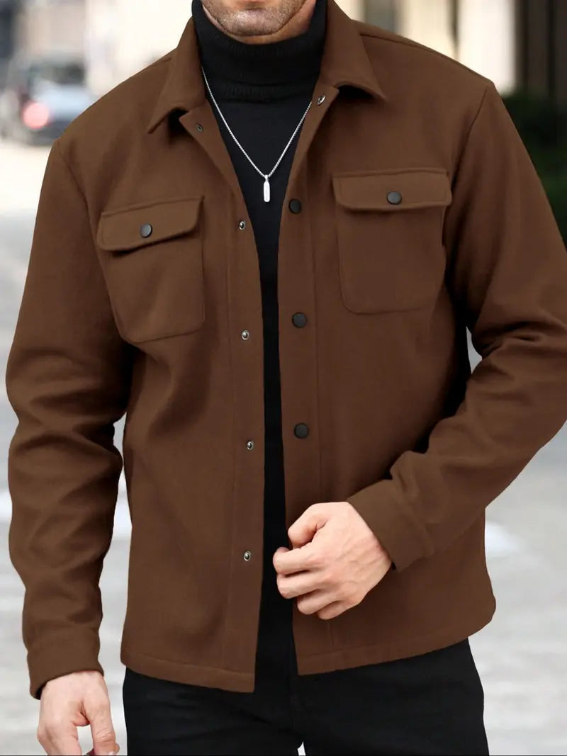 Men’s Casual Overshirt Button Up Jacket Pocket Streetwear Style