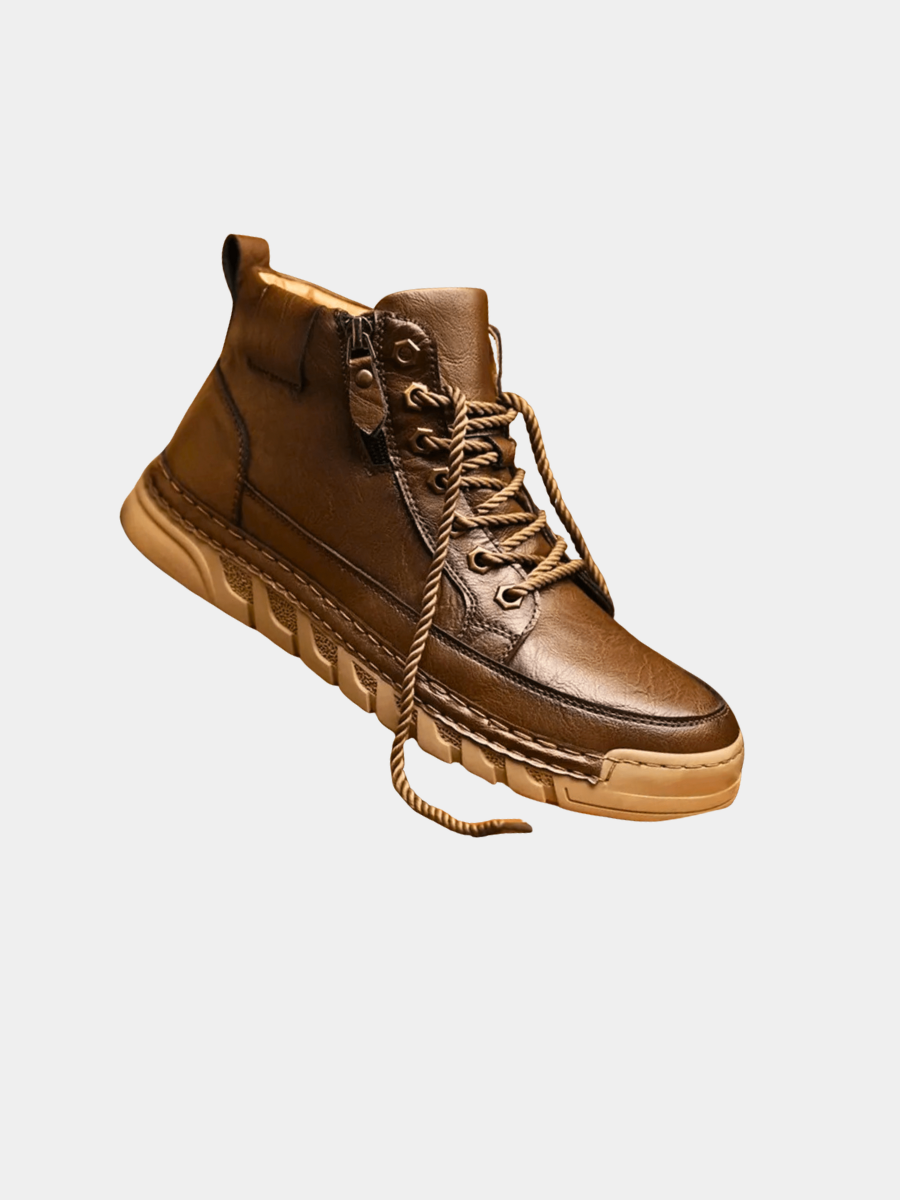 Men’s Leather Ankle Boots Casual Lace Up Walking Boots Lightweight Outdoor Shoes