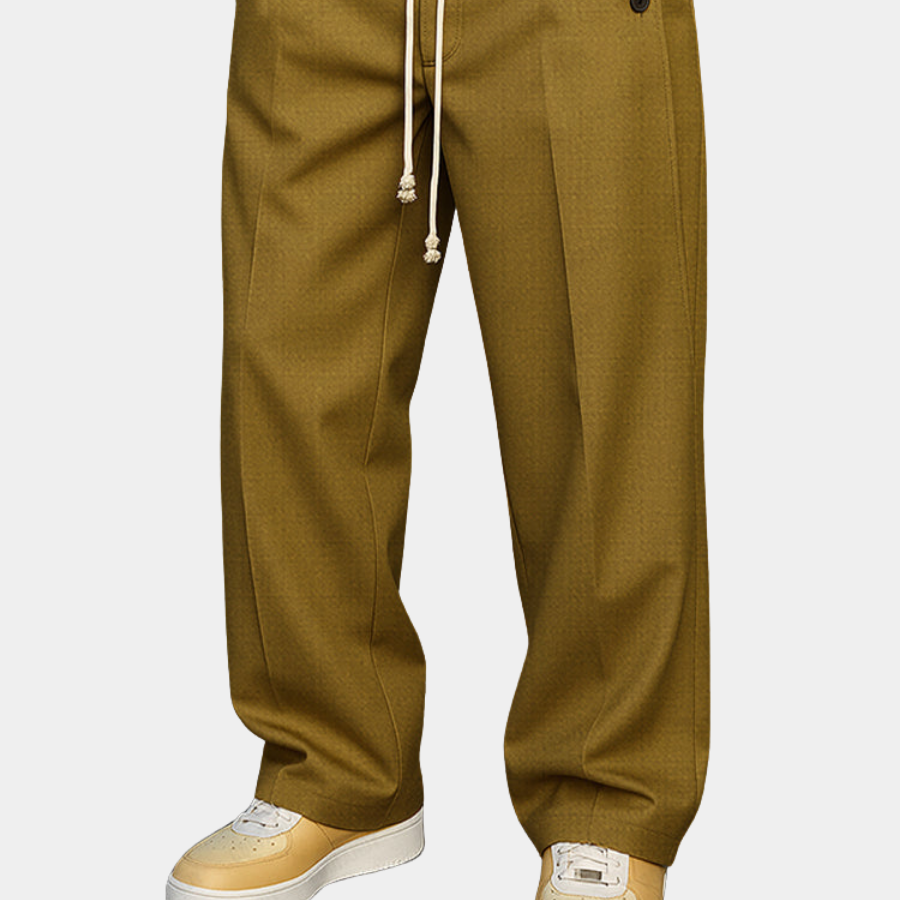 Men’s Drawstring Trousers Relaxed Fit Casual Straight Leg Pants