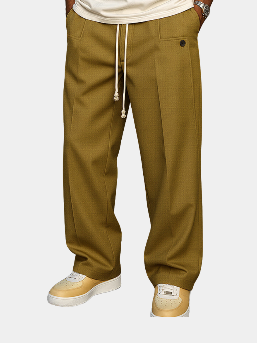 Men’s Drawstring Trousers Relaxed Fit Casual Straight Leg Pants