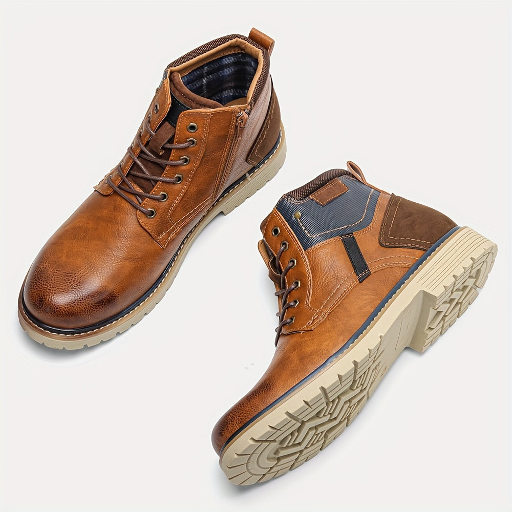 Men Vintage Men Boots with a PU Upper, Rubber Sole, And Inner Zipper